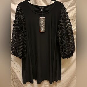 Nina Leonard Black Ruffled 3/4 Sleeve Blouse